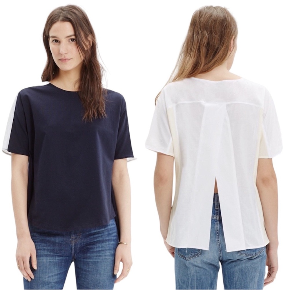 Madewell navy Striped Open Back Short Sleeve Top S